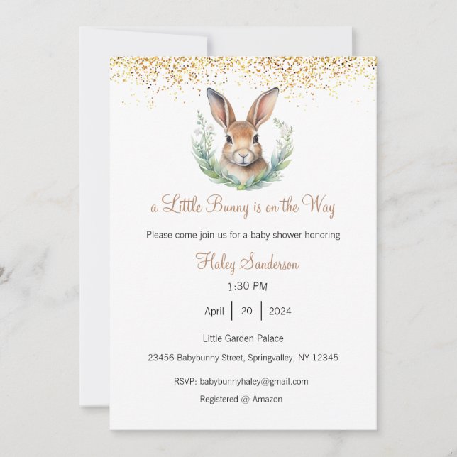 A Little Bunny is on the Way Invitation, Baby  Invitation (Front)