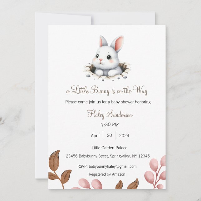 A Little Bunny is on the Way Invitation, Baby  Invitation (Front)