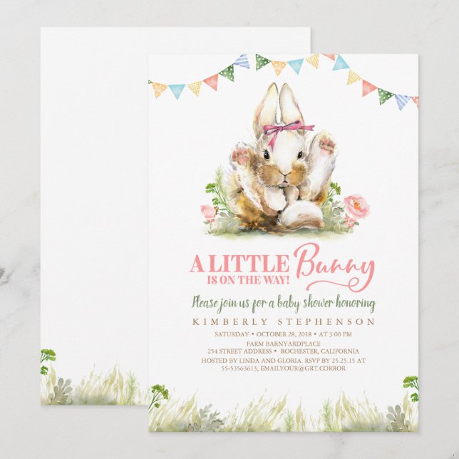 A Little Bunny is On the Way Invite (Front/Back)