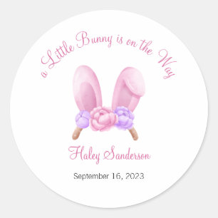 A Little Bunny is on the Way Label, Baby Classic Round Sticker