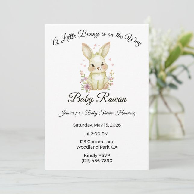A Little Bunny is on the Way Pastel Olive Green  Invitation (Standing Front)