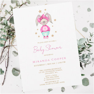 A little bunny pink baby shower girl Watercolor Invitation