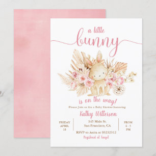 A little Bunny Pink Floral Baby Shower Invitation