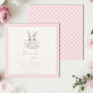 A Little Bunny Pink Gingham Baby Shower Thank You Card