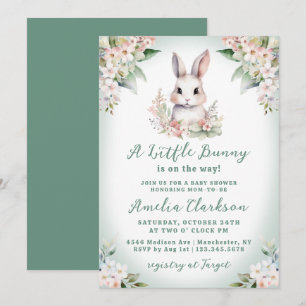 A Little Bunny Soft Green & Floral Baby Shower Invitation