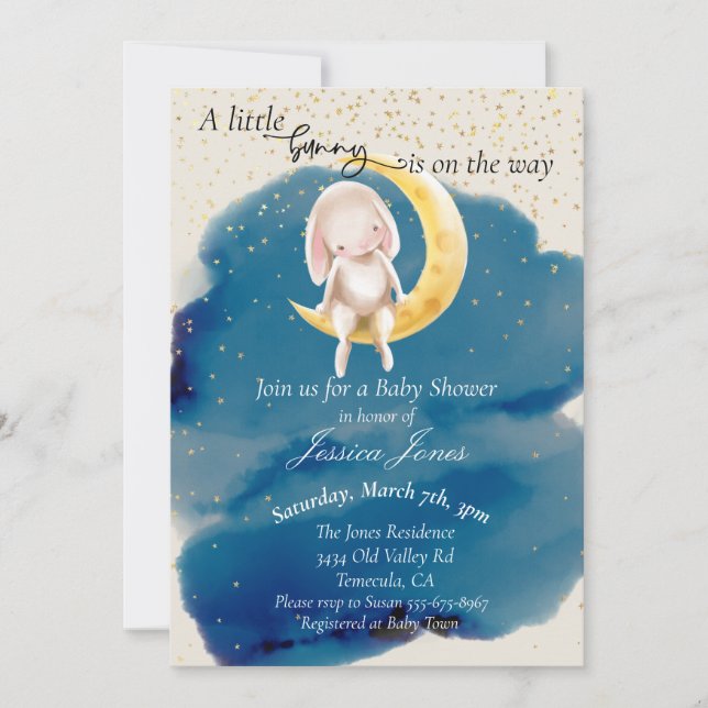 A Little Bunny Stars and Moon Baby Shower Invitation (Front)