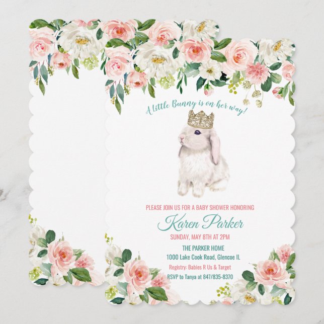 A Little Bunny Watercolor Baby Shower Invitation (Front/Back)