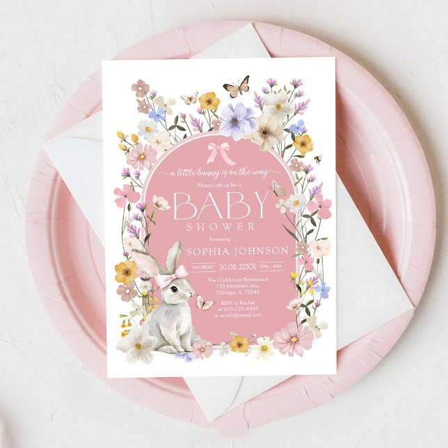A Little Bunny Wildflower Baby Shower Invitation (Creator Uploaded)