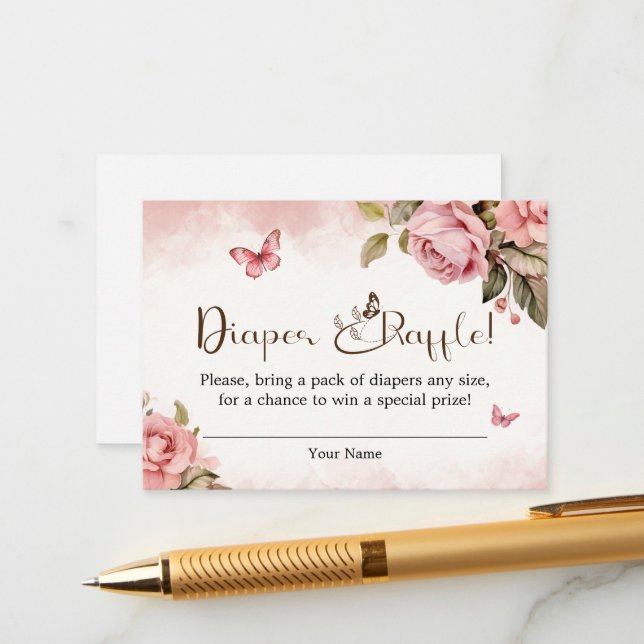 A Little Butterfly Baby Shower Diaper Raffle Enclosure Card (Front/Back In Situ)