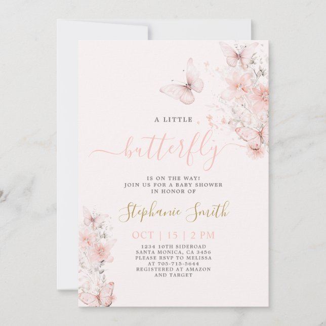 A Little Butterfly Baby Shower Girl Invitation (Front)