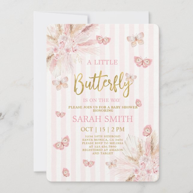 A little Butterfly Baby Shower girl Invitation (Front)
