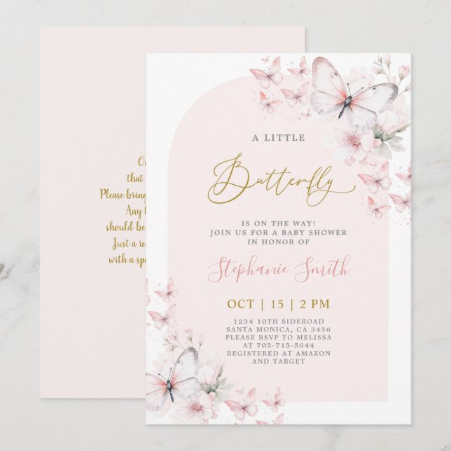 A Little Butterfly Baby Shower Girl Invitation (Front/Back)