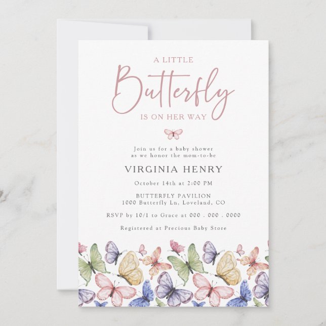 A Little Butterfly Baby Shower Invitation (Front)