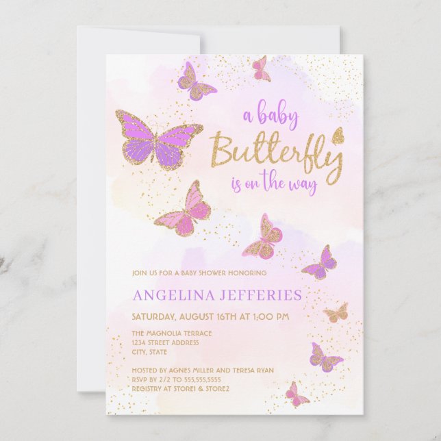 A Little Butterfly Baby Shower Invitation (Front)