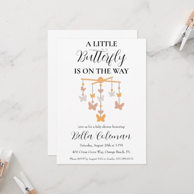 a little butterfly baby shower invitations (Front/Back In Situ)