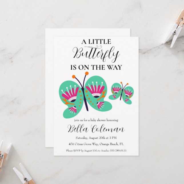 a little butterfly baby shower invitations (Front/Back In Situ)