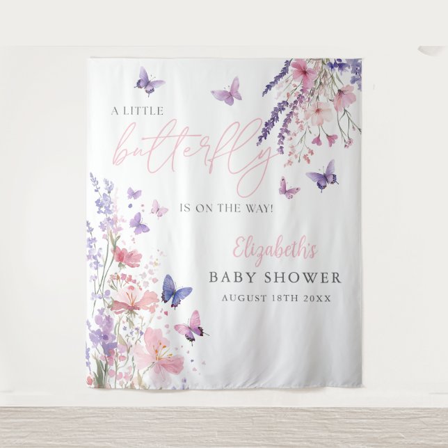 A Little Butterfly Baby Shower Photo Backdrop Tapestry (Front)