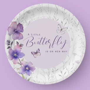 A Little Butterfly Baby Shower Purple Boho Paper Plate