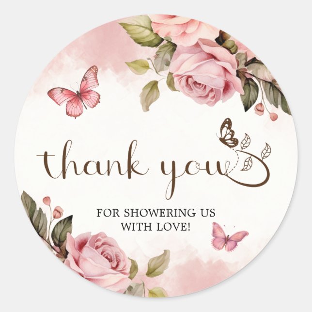 A Little Butterfly Baby Shower Thank You Classic Round Sticker (Front)