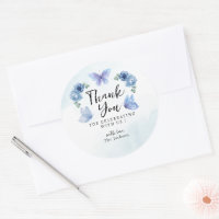 A Little Butterfly Blue Floral Rustic Thank You Cl