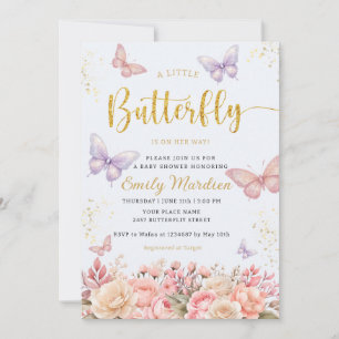 A Little Butterfly Boho floral girl baby shower I Invitation