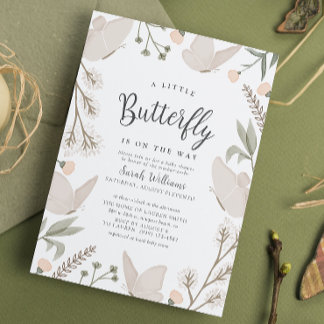A Little Butterfly Botanical Whimsical Baby Shower Invitation
