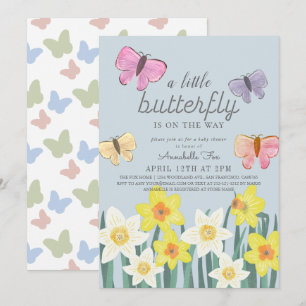 A Little Butterfly Daffodil Floral Baby Shower Invitation