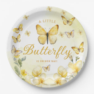 A little Butterfly floral gold girl Baby Shower  Paper Plate