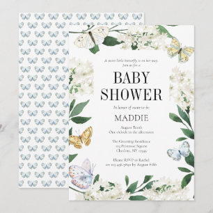 A Little Butterfly Floral Watercolor Baby Shower Invitation