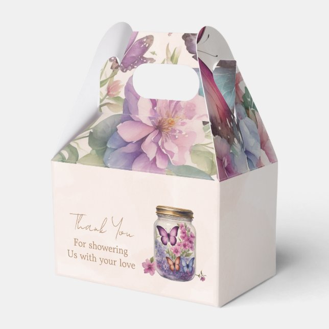 A little butterfly in a jar floral baby shower favour box (Front Side)