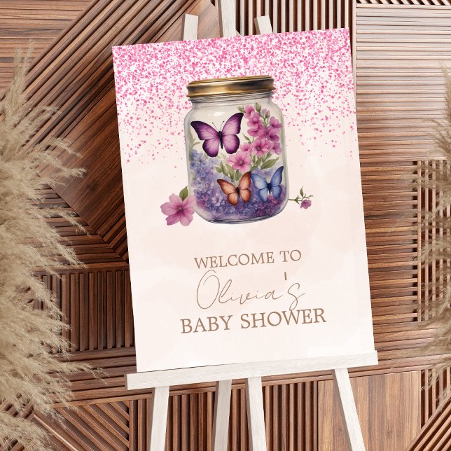 A little butterfly in a jar Floral Baby Shower Poster (Creator Uploaded)