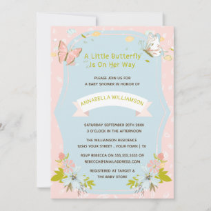 A Little Butterfly Is On Her Way Baby Shower Inv Invitation