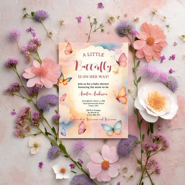 A Little Butterfly Is On Her Way Baby Shower Invitation (Creator Uploaded)