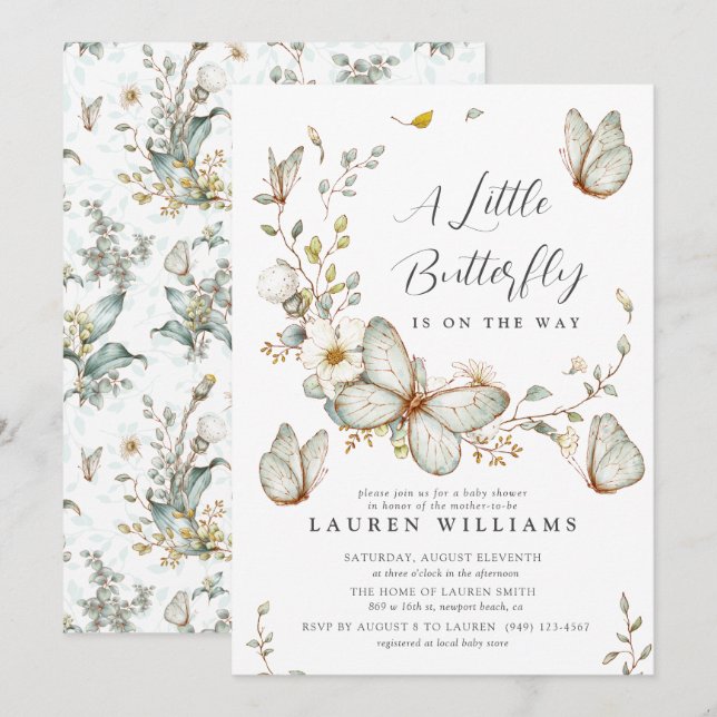 A Little Butterfly Is On Her Way Baby Shower Invitation (Front/Back)