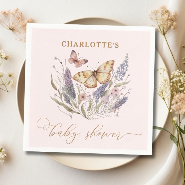 A Little Butterfly Is On Her Way Baby Shower Napkin (personalized butterfly baby shower napkin)