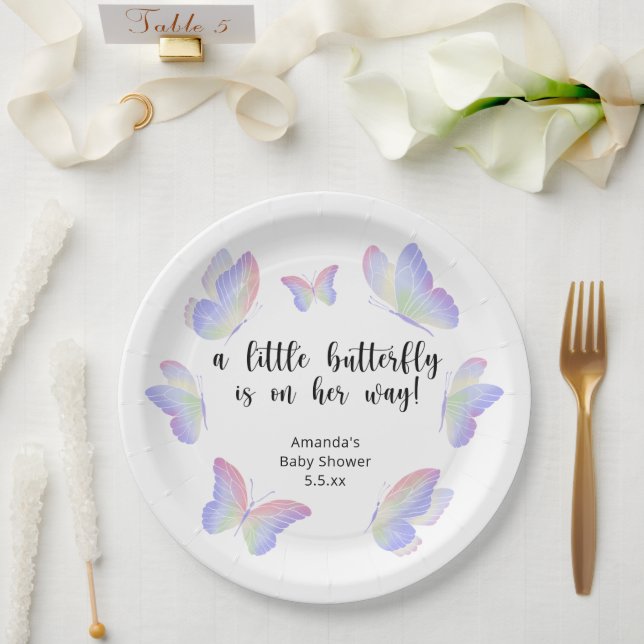 A Little Butterfly is on her way Baby Shower Paper Plate (Wedding)