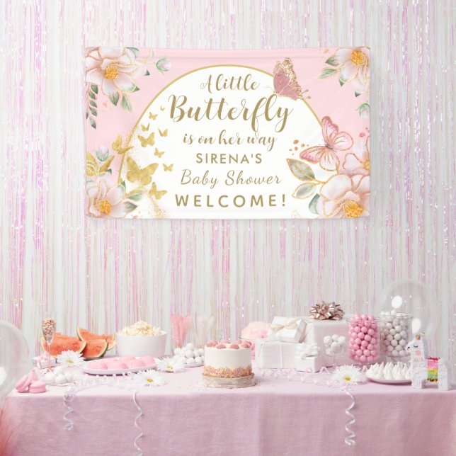 A Little Butterfly Is On Her Way Girl Baby Shower Banner (Party)