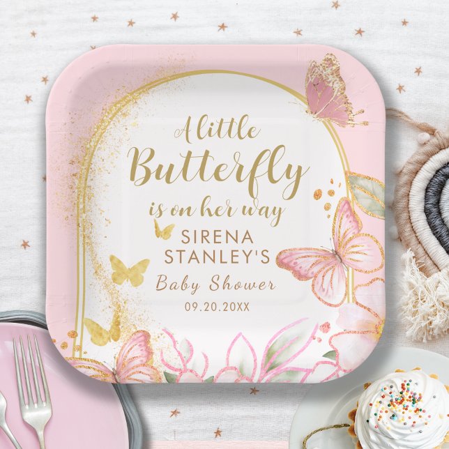 A Little Butterfly Is On Her Way Girl Baby Shower Paper Plate (Creator Uploaded)