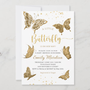 A little butterfly is on her way girl blush gold invitation