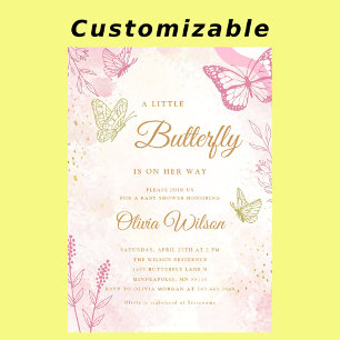 A Little Butterfly Is On Her Way Gold Baby Shower Invitation