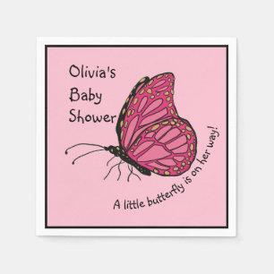 A little butterfly is on her way pink and gold napkin