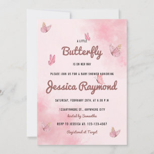 A Little Butterfly Is On Her Way Pink Baby Shower Invitation