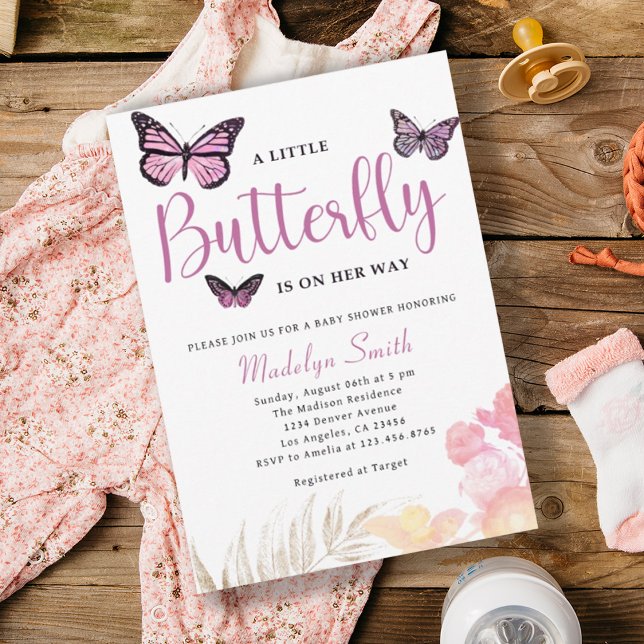 A Little Butterfly Is On Her Way Pink Baby Shower Invitation (A Little Butterfly Is On Her Way Pink Baby Shower Invitation)