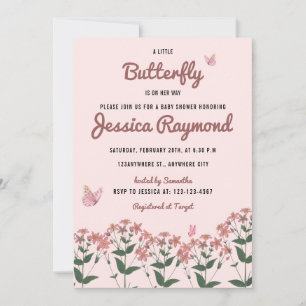 A Little Butterfly Is On Her Way Pink Baby Shower  Invitation