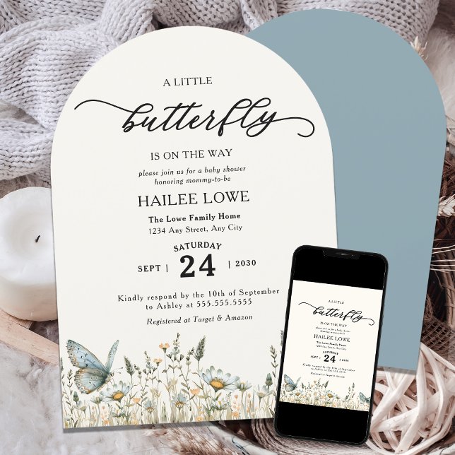 A Little Butterfly Is On The Way Baby Shower Blue Invitation (Creator Uploaded)