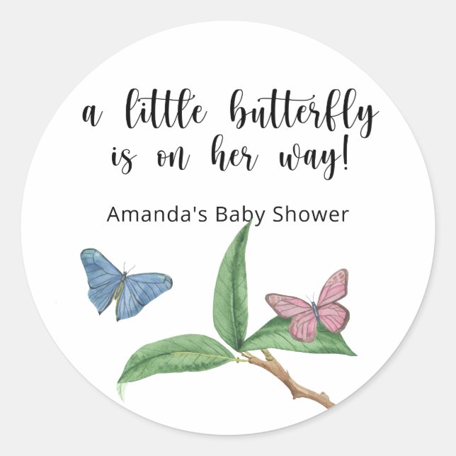 A Little Butterfly is on the way Baby Shower Classic Round Sticker (Front)