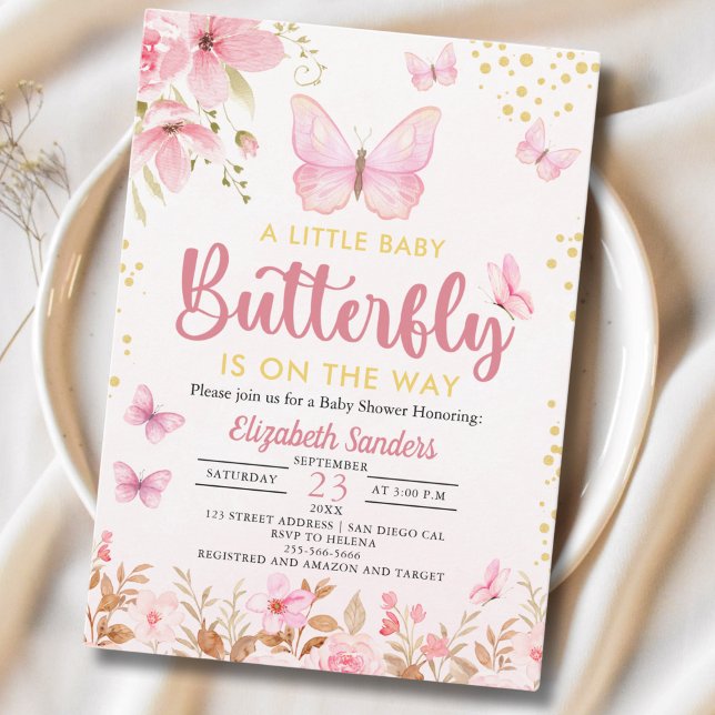 A Little Butterfly is on the Way, Baby Shower Girl Invitation (Creator Uploaded)