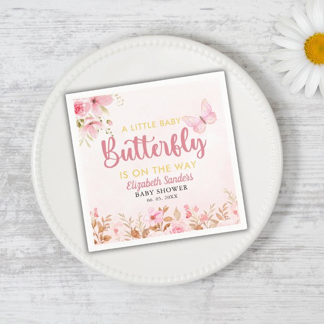 A Little Butterfly is on the Way, Baby Shower Girl Napkin (Creator Uploaded)