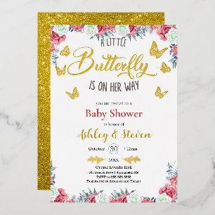A little Butterfly is on the way Baby Shower gold