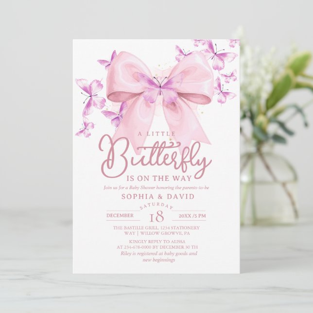  A Little Butterfly Is On The Way Baby Shower  Invitation (Standing Front)